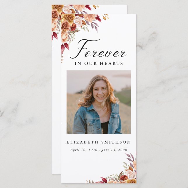 Fall Funeral Forever in our Hearts Poem Prayer (Front/Back)