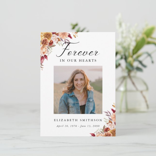 Fall Funeral Forever in our Hearts Poem Prayer (Standing Front)