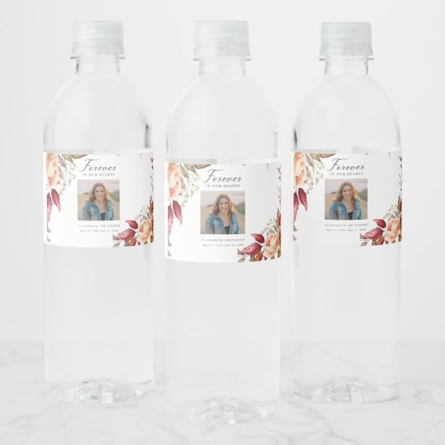 Fall Funeral Forever in our Hearts Poem Prayer Water Bottle Label (Bottles)