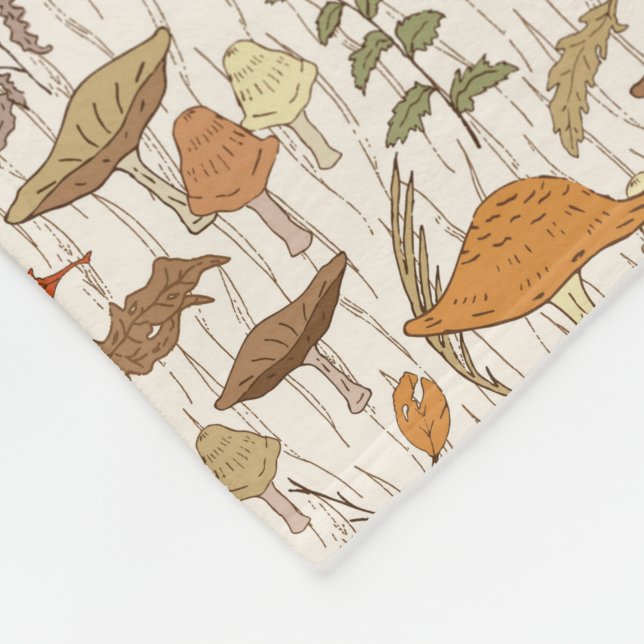 Fall Fungi and Leaves - seamless pattern. Fleece Blanket (Corner)