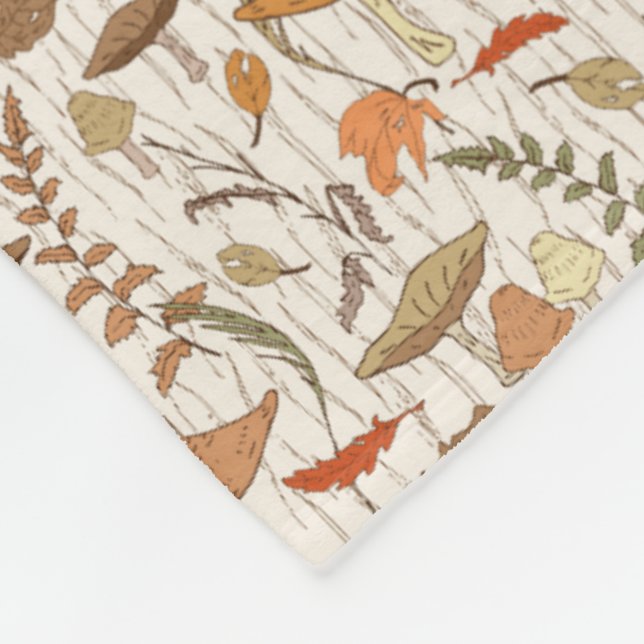 Fall Fungi and Leaves - seamless pattern. Fleece Blanket (Corner)