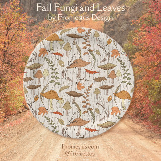 Fall Fungi and Leaves - seamless pattern. Paper Plate