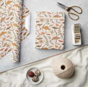 Fall Fungi and Leaves - seamless pattern. Wrapping Paper