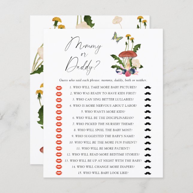 Fall fungi Mummy or daddy baby shower game (Front/Back)