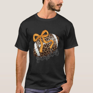 Fall Game Day Leopard Football Coquette Bow Touchd T-Shirt