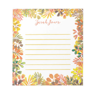 Fall Garden Botanical Watercolor Leaves Lined Notepad