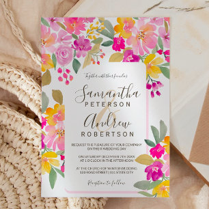 Fall Garden bright floral watercolor wedding Invitation