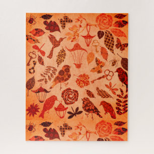 Fall garden patchwork bird and leaf autumn vintage jigsaw puzzle