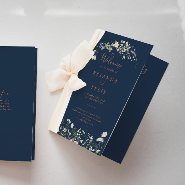  Fall Garden Wildflower Minimalist Folded Wedding Programme (Creator Uploaded)