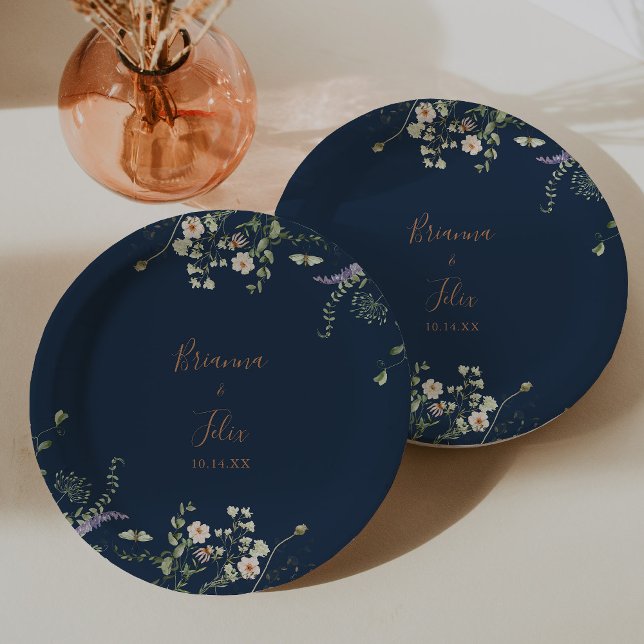 Fall Garden Wildflower Minimalist Wedding Cake Paper Plate (Creator Uploaded)
