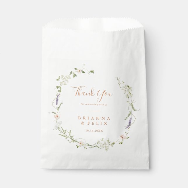 Fall Garden Wildflower Thank You Wedding Favour Bags (Front)