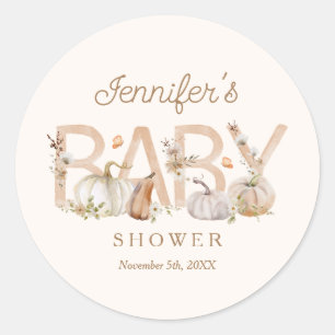 Fall Gender Neutral Pumpkin Baby Shower Classic Round Sticker