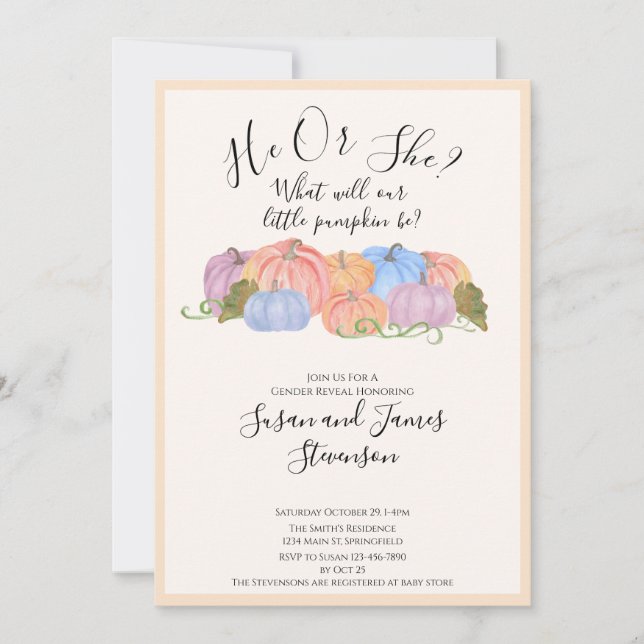 Fall Gender Reveal Little Pumpkin Theme Invitation (Front)
