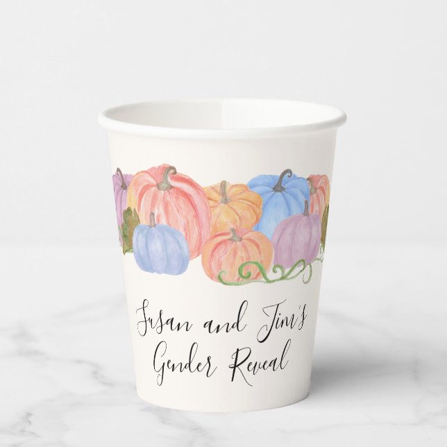 Fall Gender Reveal Little Pumpkin Theme  Paper Cups (Left)