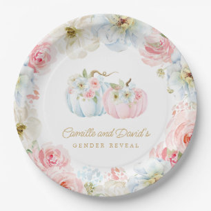 Fall Gender Reveal Pink and Blue Pumpkins Paper Plate