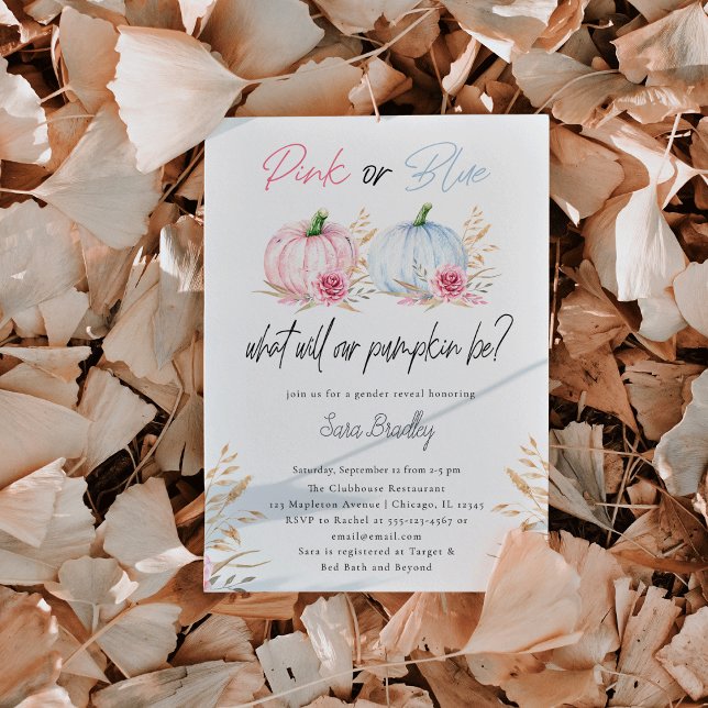Fall Gender Reveal Pumpkin Pink & Blue  Invitation (Creator Uploaded)