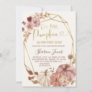 Fall Geometric Boho Floral Pumpkin Is On The Way Invitation