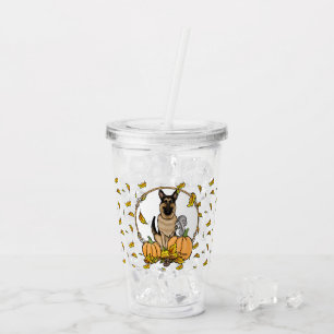 Fall German Shepherd Dog (black tan) Pumpkins Cute Acrylic Tumbler