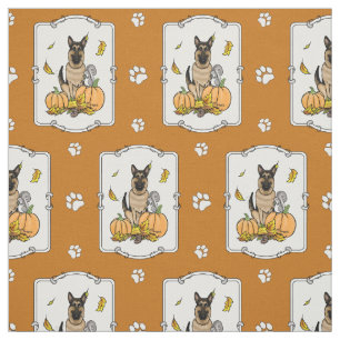Fall German Shepherd Dog (black tan) Pumpkins Cute Fabric