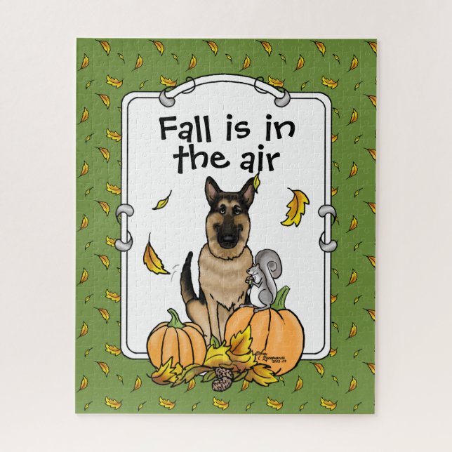 Fall German Shepherd Dog (black tan) Pumpkins Cute Jigsaw Puzzle (Vertical)