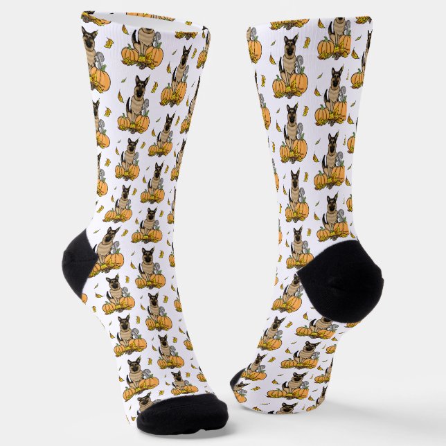 Fall German Shepherd Dog (black tan) Pumpkins Cute Socks (Angled)