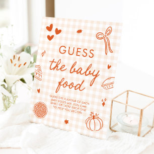 Fall Gingham Cutie Pie Guess the Baby Food Game Pedestal Sign