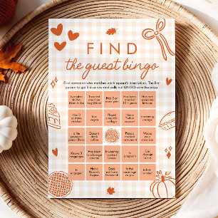 Fall Gingham Find the Guest Bingo Baby Shower Game Invitation
