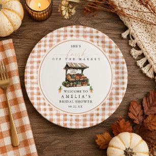 Fall Gingham Fresh Off The Market Bridal Shower Paper Plate