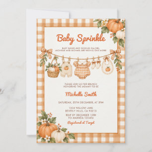 Fall Gingham Little Pumpkin Baby Sprinkle  Invitation