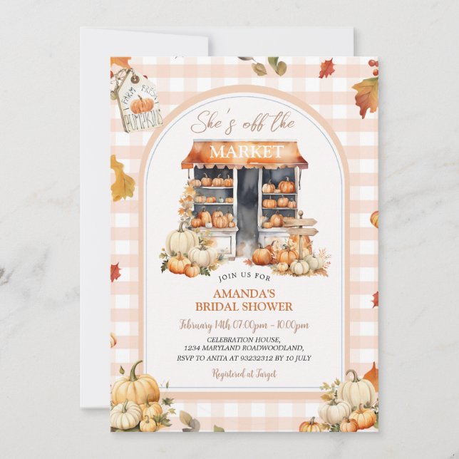 Fall Gingham She's Off The Market Bridal Shower  Invitation (Front)