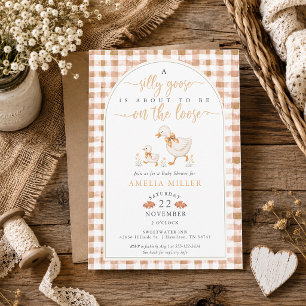 Fall Gingham Silly Goose on the Loose Baby Shower Invitation
