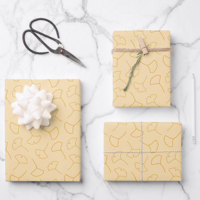 Fall Ginkgo Abstract Pattern Wrapping Paper Sheet (Front)