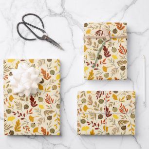Fall Ginkgo Leaves and Olive Pattern Wrapping Paper Sheet