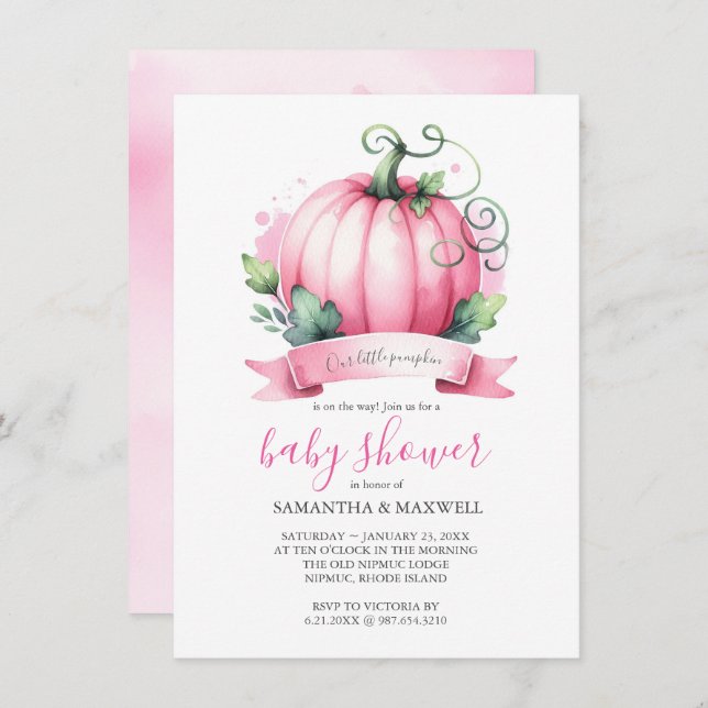Fall Girl Baby Shower Invitations Little Pumpkin (Front/Back)
