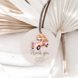 Fall Girl Baby Shower Pink Pumpkin Truck  Favour Tags