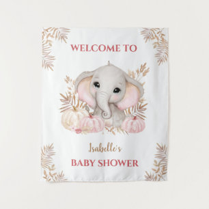 Fall Girl Elephant Baby Shower Welcome Sign  Tapestry