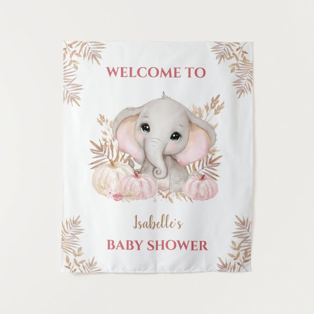 Fall Girl Elephant Baby Shower Welcome Sign  Tapestry (Front)