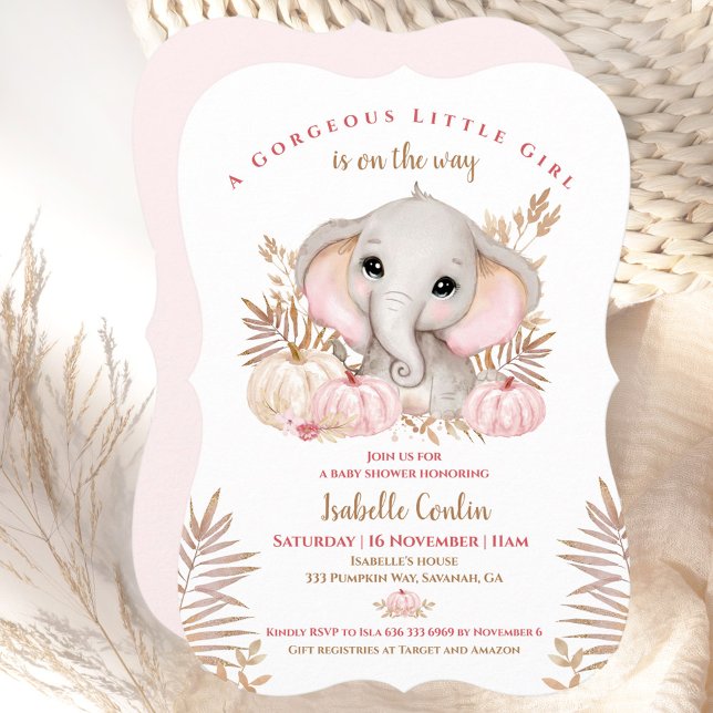 Fall Girl Elephant Pumpkins Baby Shower Invitation (Fall Girl Elephant Pumpkins Baby Shower Invitation)
