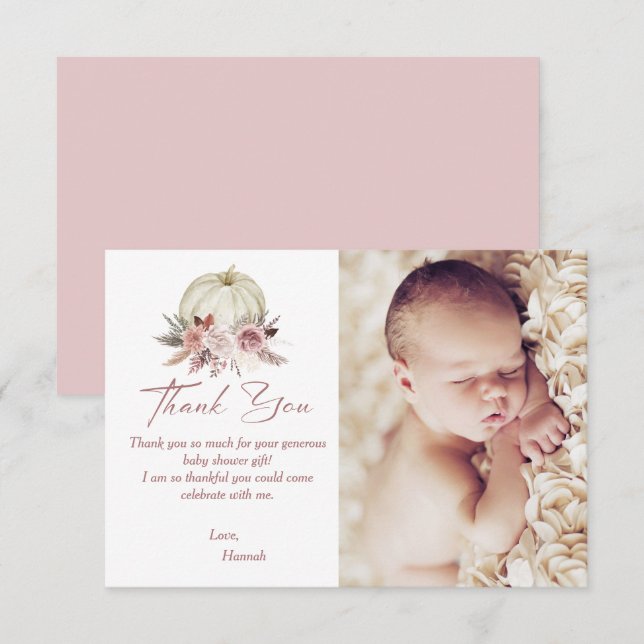 Fall Girl's Little Pumpkin Baby Shower Photo Thank You Card (Front/Back)