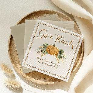 Fall Give Thanks Rustic Thanksgiving Pumpkin Napkin