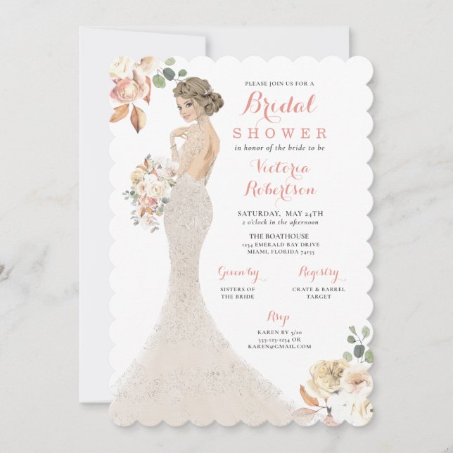 Fall Glam Bride in Gown Bridal Shower Invitation (Front)