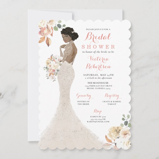 Fall Glam Bride in Gown Bridal Shower Invitation (Front)