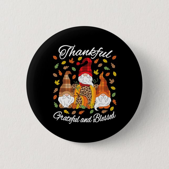 Fall Gnome Plaid Leopard Pumpkin Thanksgiving Bles 6 Cm Round Badge (Front)