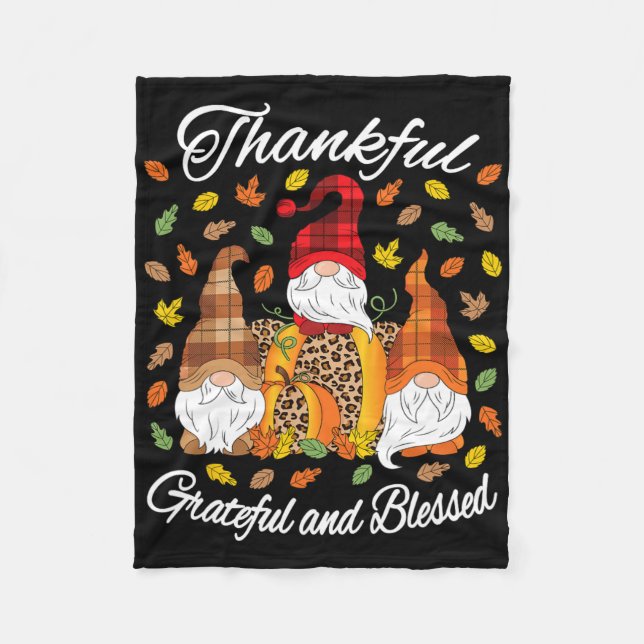 Fall Gnome Plaid Leopard Pumpkin Thanksgiving Bles Fleece Blanket (Front)