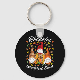 Fall Gnome Plaid Leopard Pumpkin Thanksgiving Bles Key Ring
