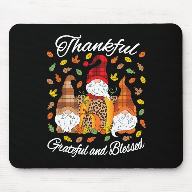 Fall Gnome Plaid Leopard Pumpkin Thanksgiving Bles Mouse Mat (Front)