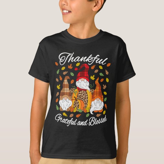 Fall Gnome Plaid Leopard Pumpkin Thanksgiving Bles T-Shirt (Front)