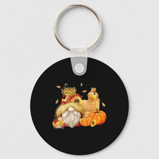 Fall Gnome Scarecrow Gnome Fall Halloween Thanksgi Key Ring (Front)