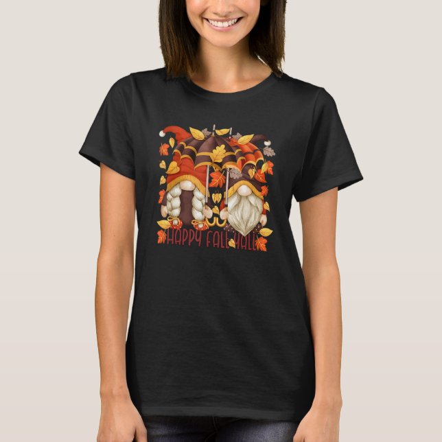 Fall Gnome Umbrella For Women Autumn Leaves Happy  T-Shirt (Front)