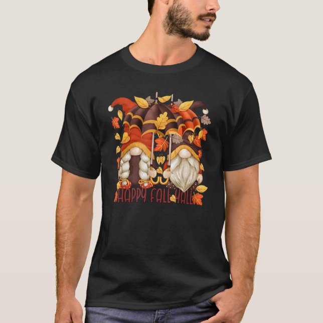 Fall Gnome Umbrella For Women Autumn Leaves Happy  T-Shirt (Front)